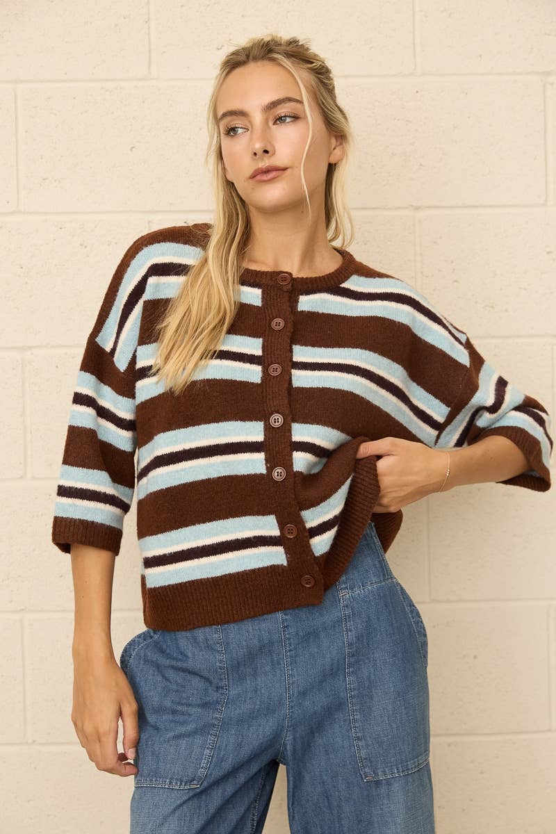 Dottie Stripe Button Front Cardigan