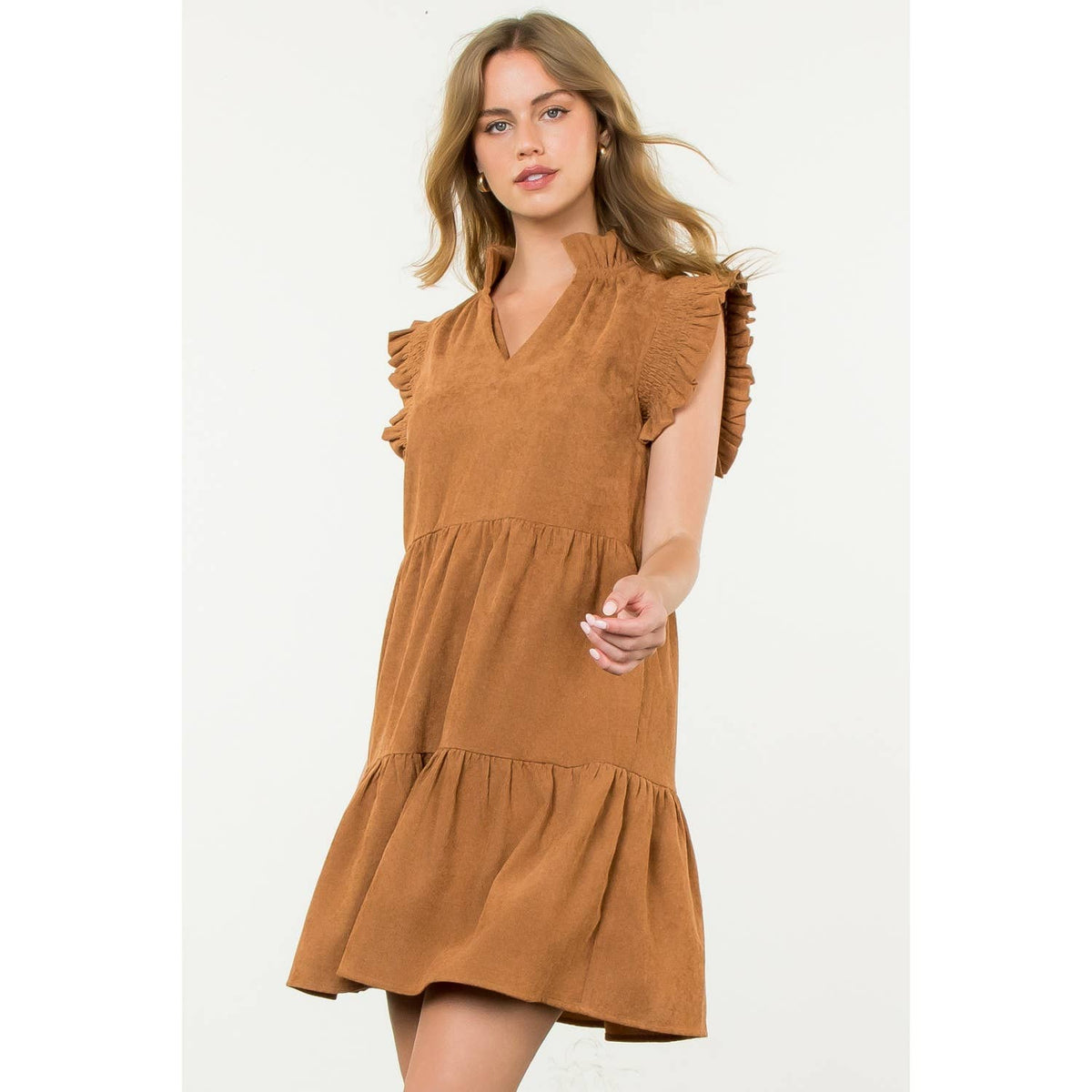 THML Flutter Sleeve Corduroy Midi Dress