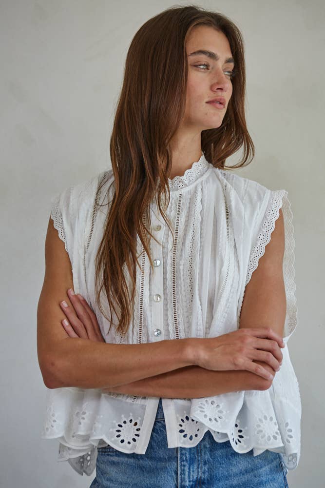 By Together Woven Cotton Eyelet Top