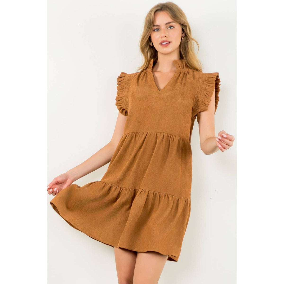 THML Flutter Sleeve Corduroy Midi Dress