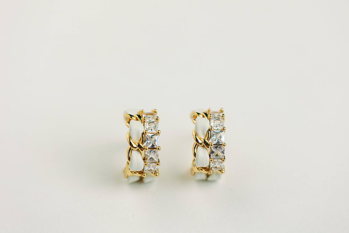 Vintage Chain Wrapped Leather Statement Hoop Earrings