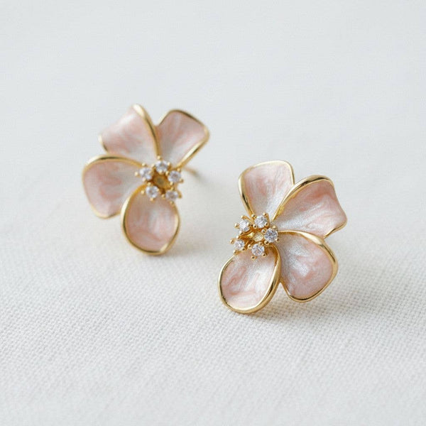 Floral Enamel Drop Earrings with Sparkling Accents