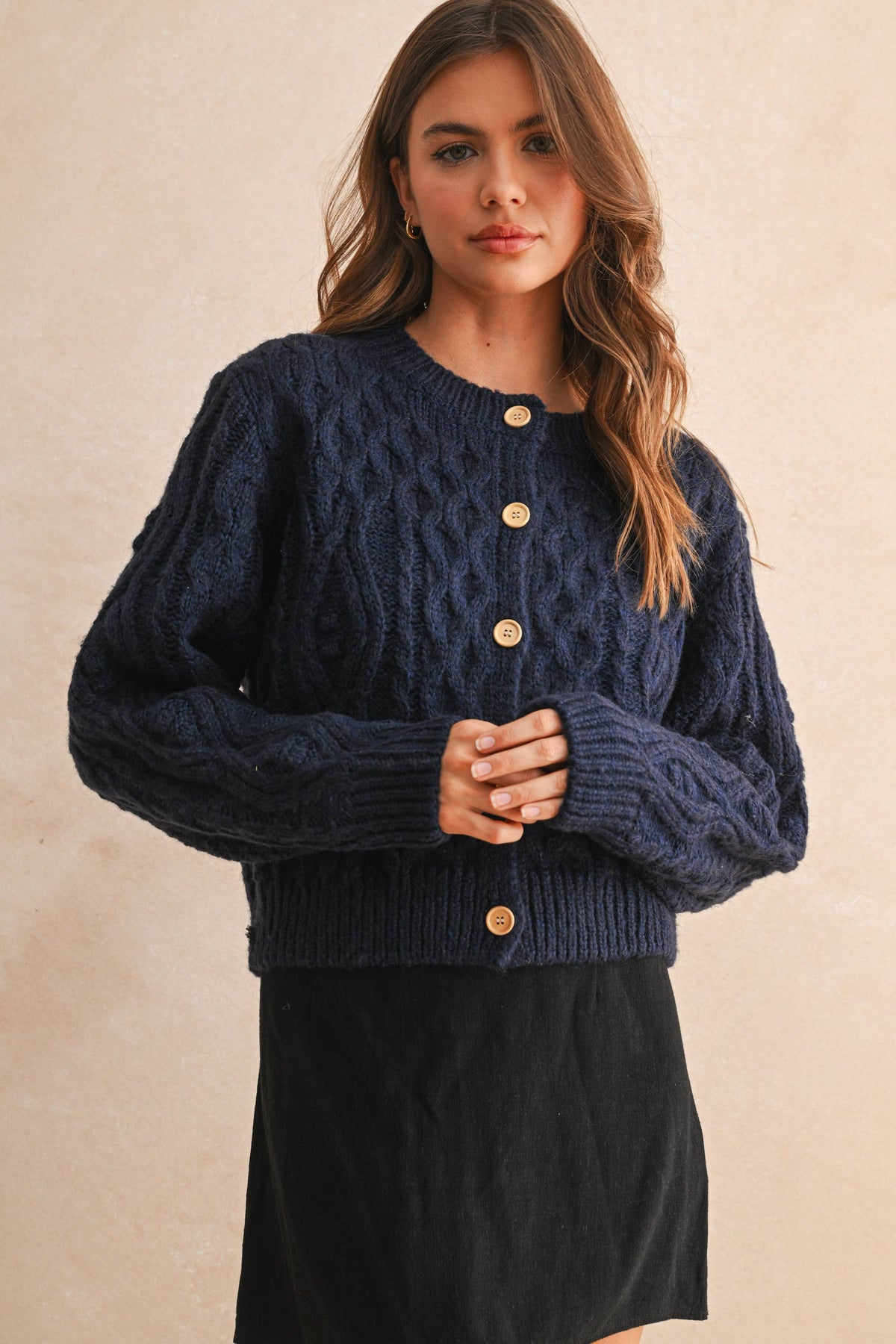 Miou Muse  BUTTON FRONT CABLE KNITTED CARDIGAN