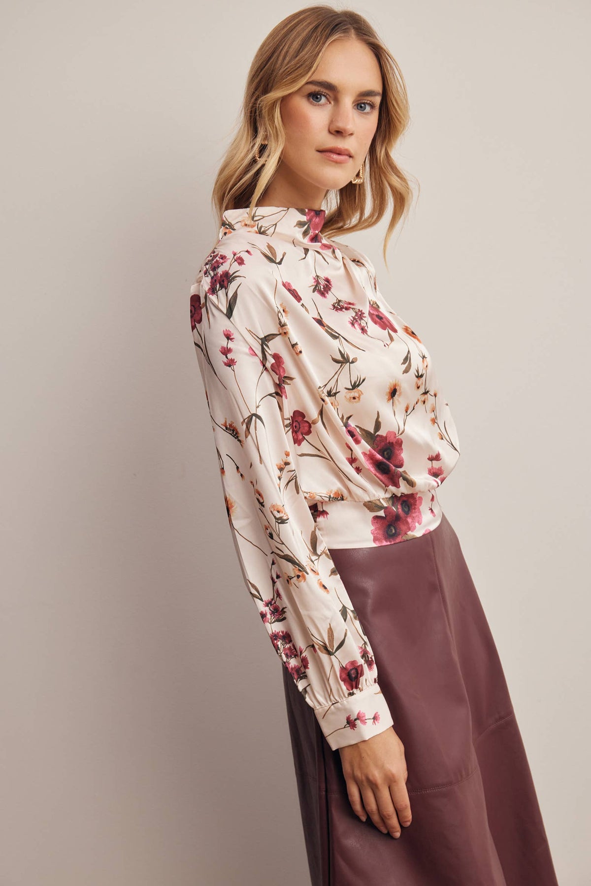 Forte Floral Mock Neck Blouse
