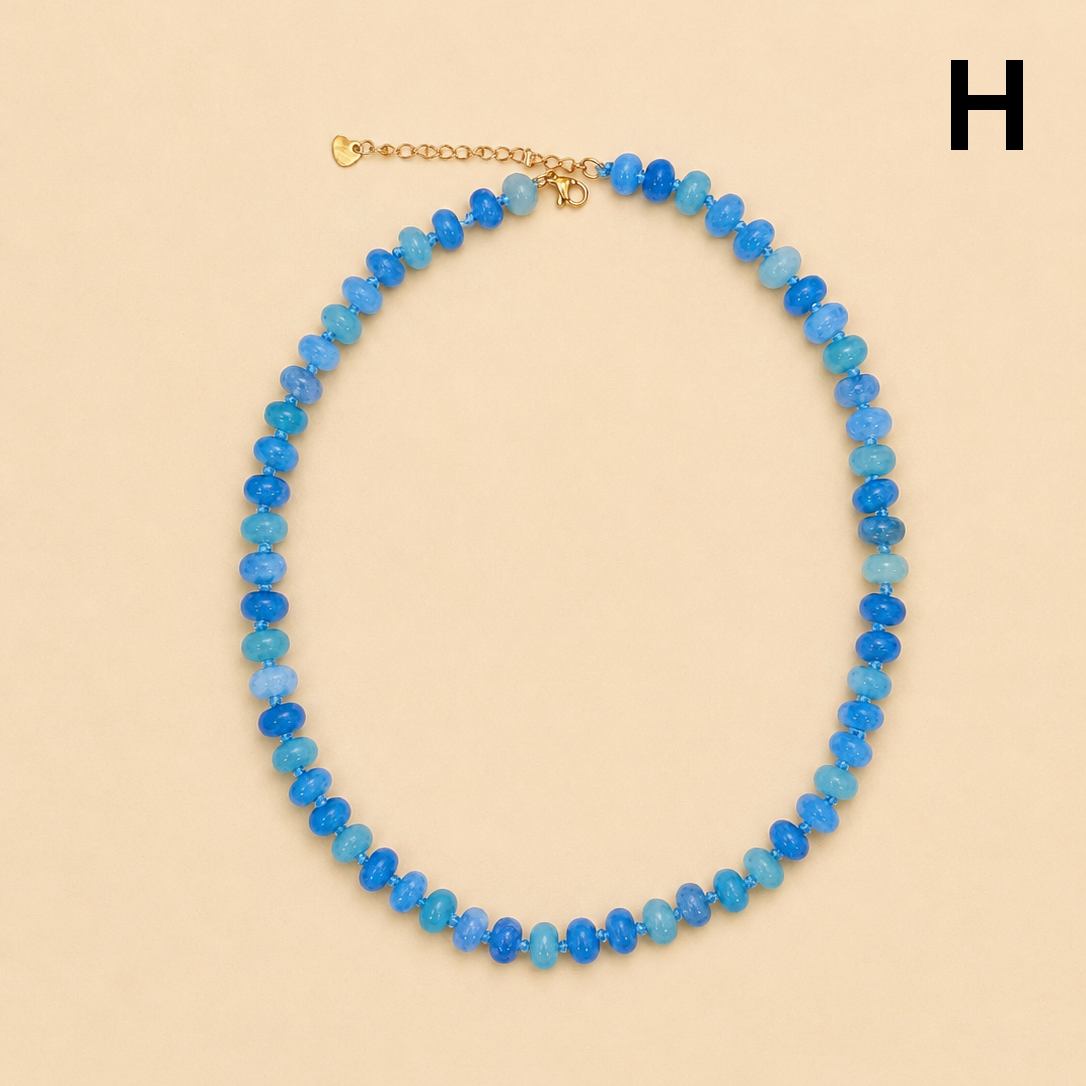 Natural Agate Glass Semi Precious Bead Necklace