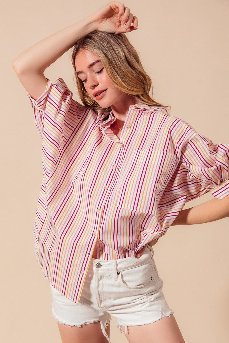 So Me Multicolored Stripe Button Down Western Shirt