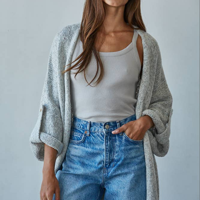 By Together Knit Folded Quarter Sleeve Cardigan