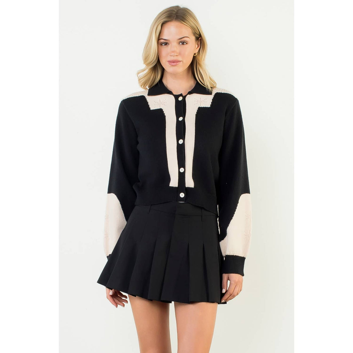 THML Colorblock Button Front Knit Cardigan