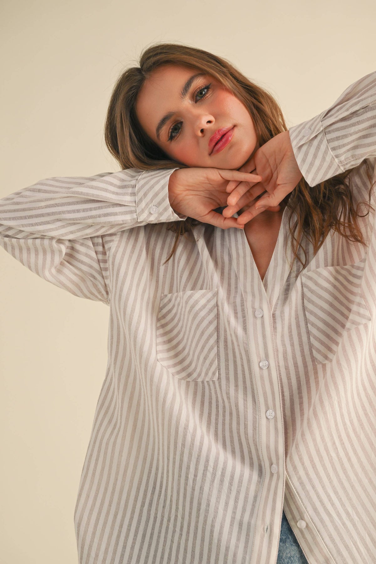 Miou Muse Striped Pattern Button Down Shirts