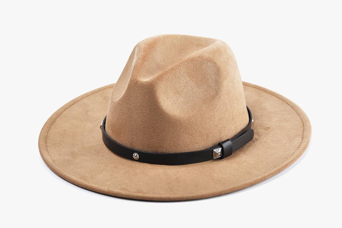HAT2325 Wynn Faux Suede Fedora w/ Studded Band