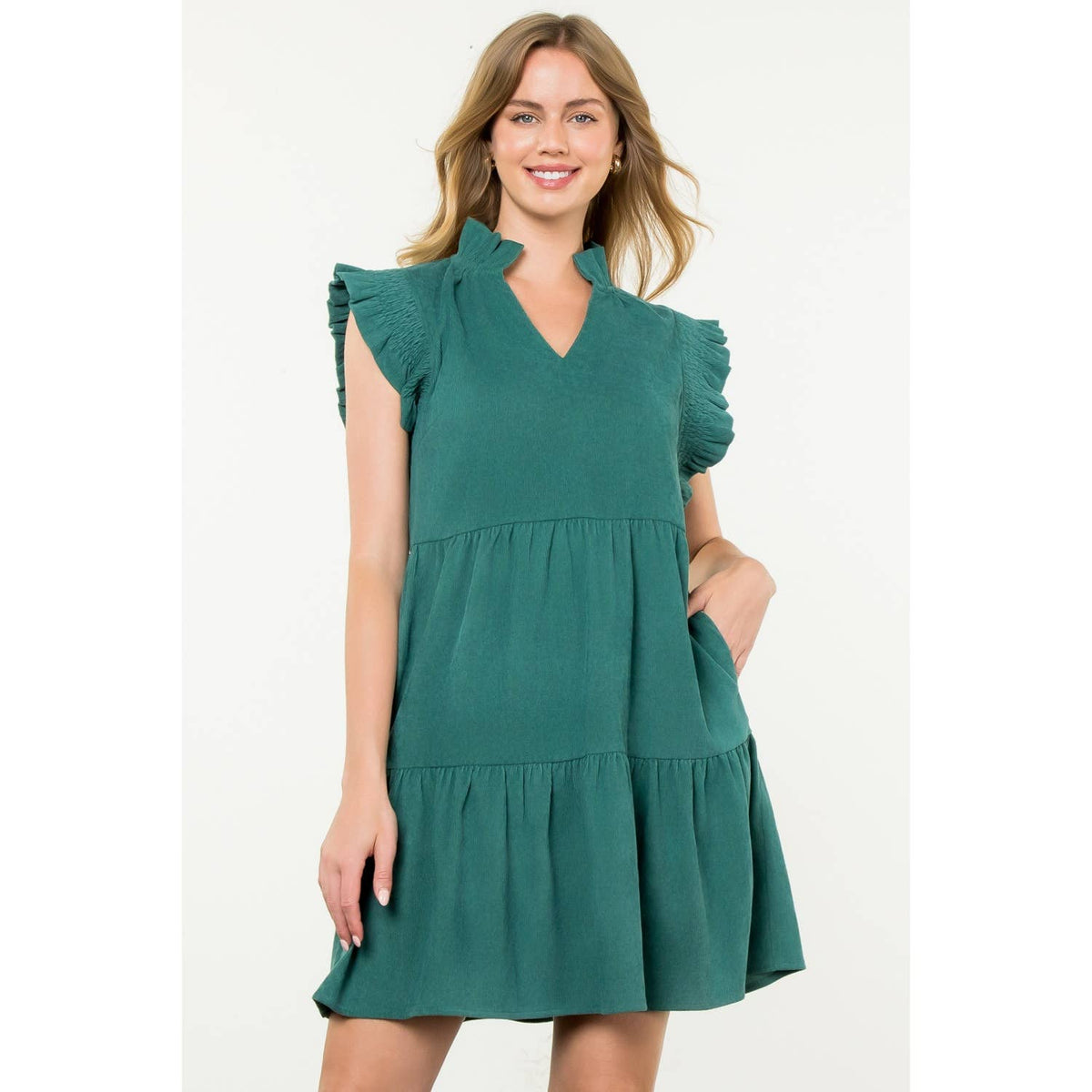 THML Flutter Sleeve Corduroy Midi Dress