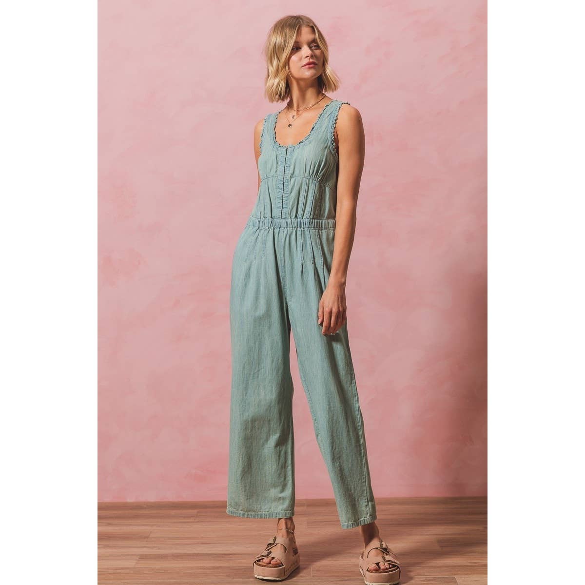 So Me Washed Ruffled Overall With Tie Back