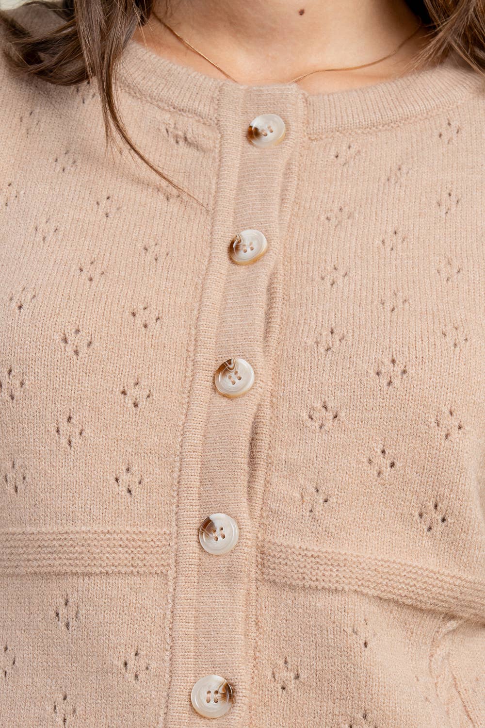 BEIVY CROP BUTTON DOWN SWEATER