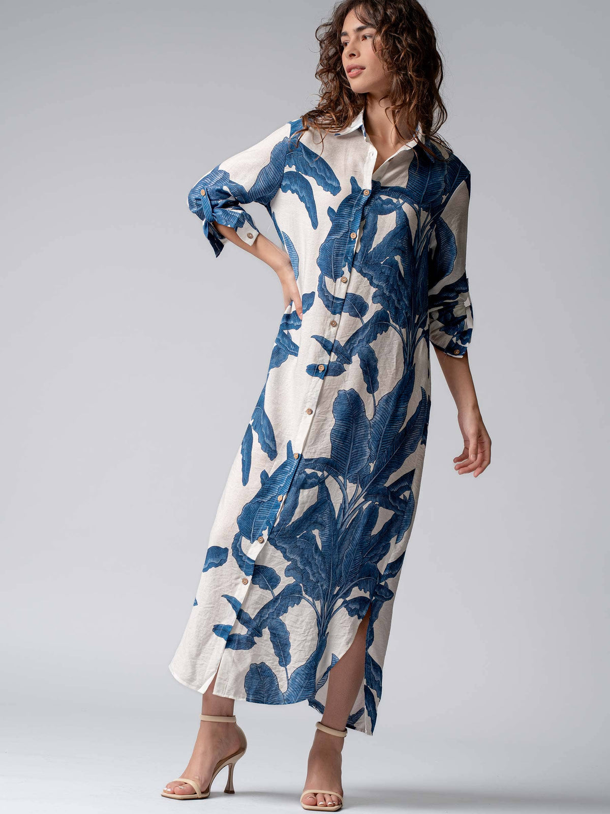 Urban Daizy Tropical Paradise Button Down Collared Vacation Dress