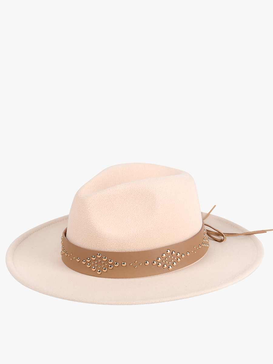 HAT2194 Glinda Grommet Trim Wide Brim Fedora