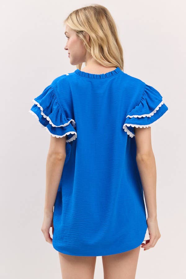 Sewn & Seen Ruffle Sleeve Scallop Trim Top