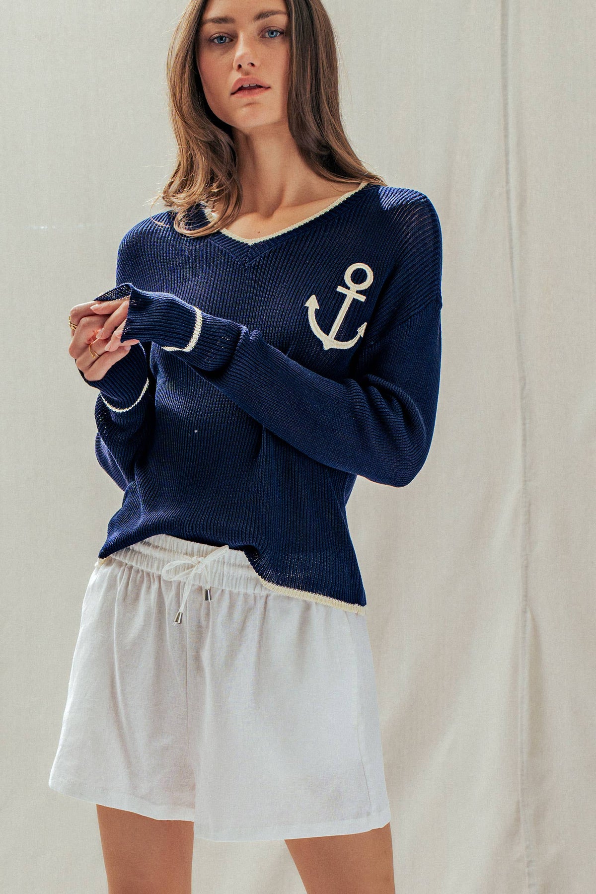 Linen Blend Elastic Waist Drawstring Shorts
