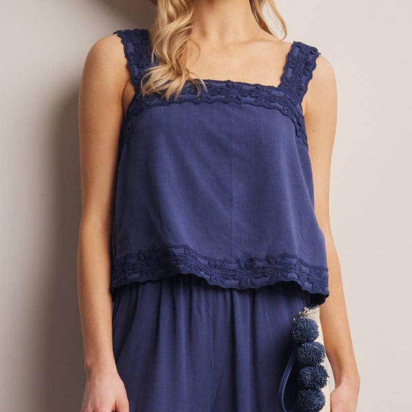 Forte Embroidered  Tank & Wide-Leg Pants Set