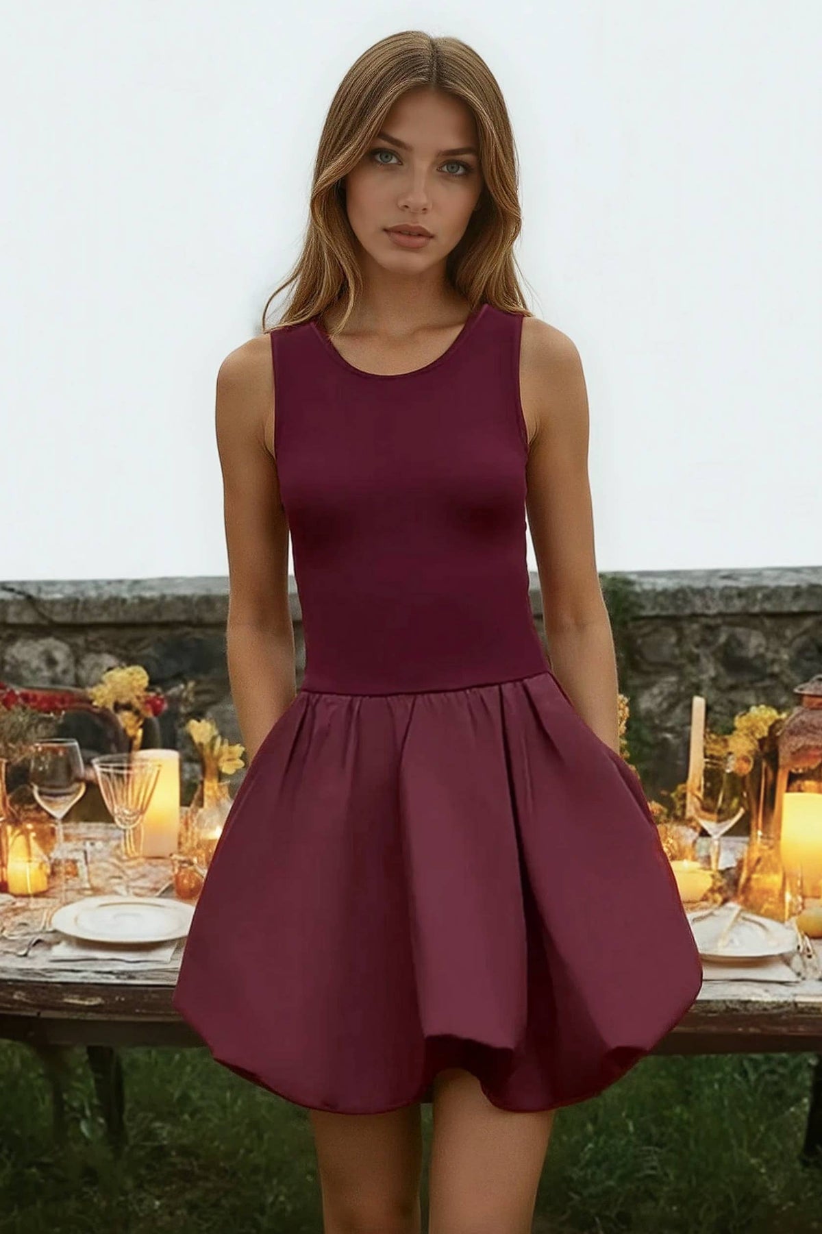 Sleeveless Bubble Skirt Mini Dress