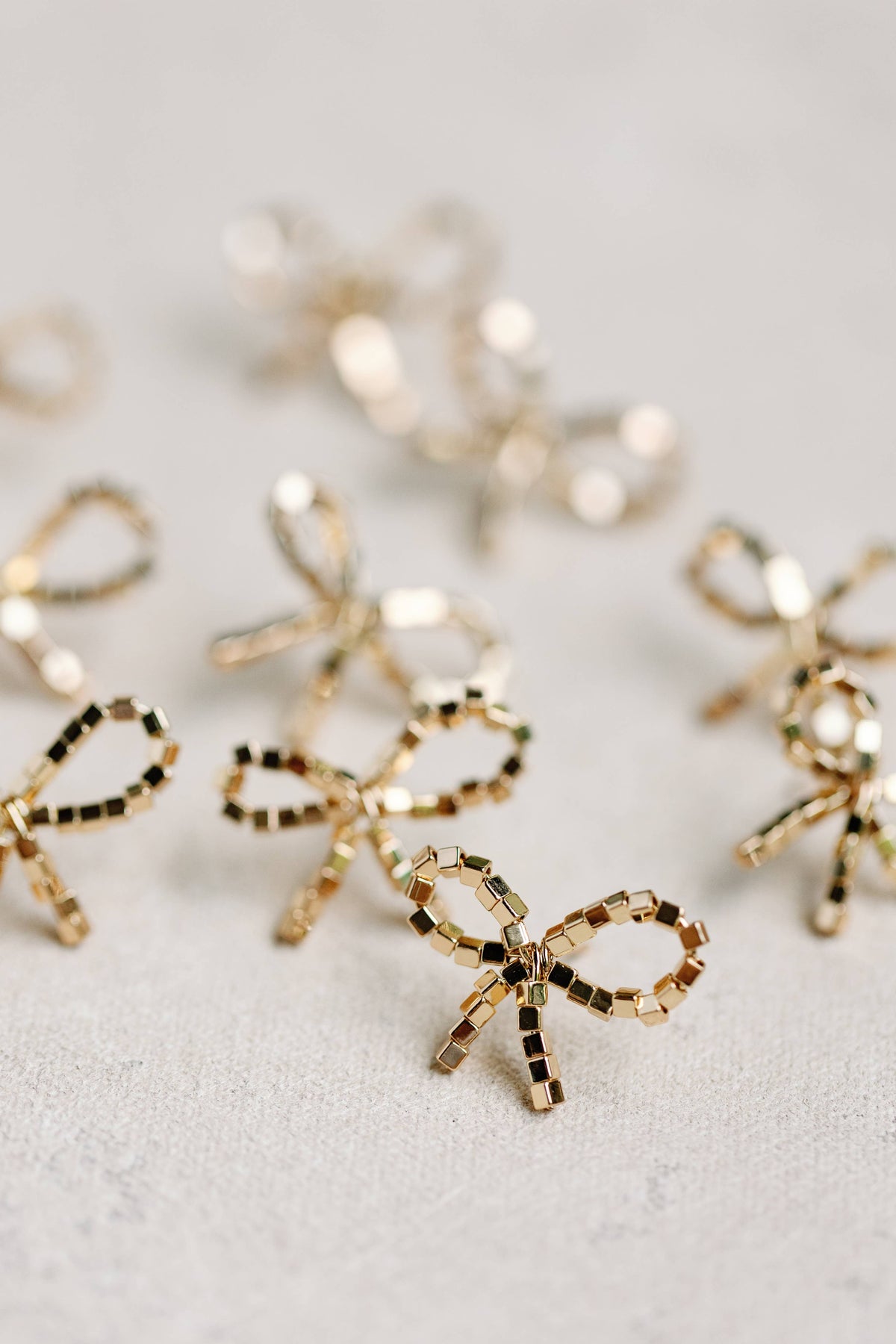 Mini Gold Beaded Bow Holiday Statement Earrings