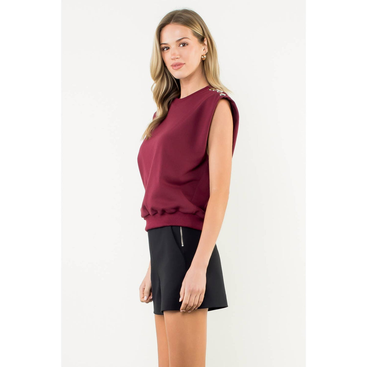 THML Metal Button Shoulder Sleeveless Top