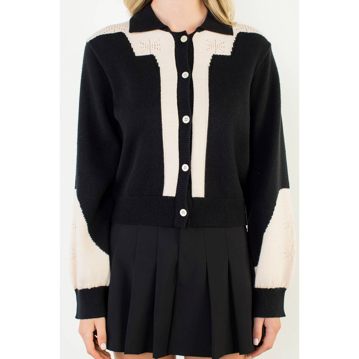 THML Colorblock Button Front Knit Cardigan