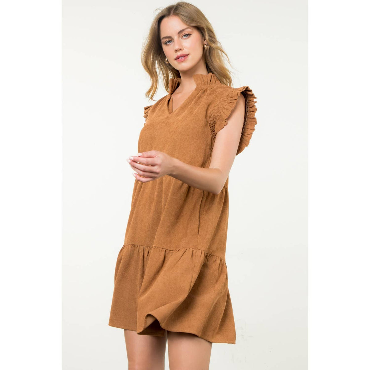 THML Flutter Sleeve Corduroy Midi Dress