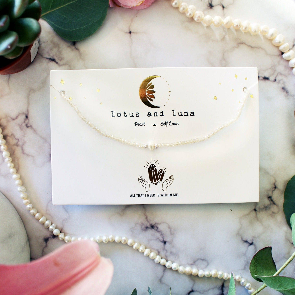 Lotus and Luna Self Love Pearl Necklace