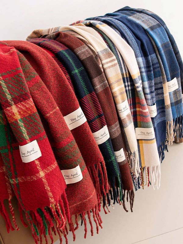 Keep Warm Plaid Tasseled Shawl&Scarf