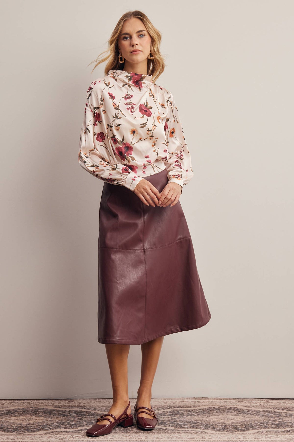 Forte Floral Mock Neck Blouse