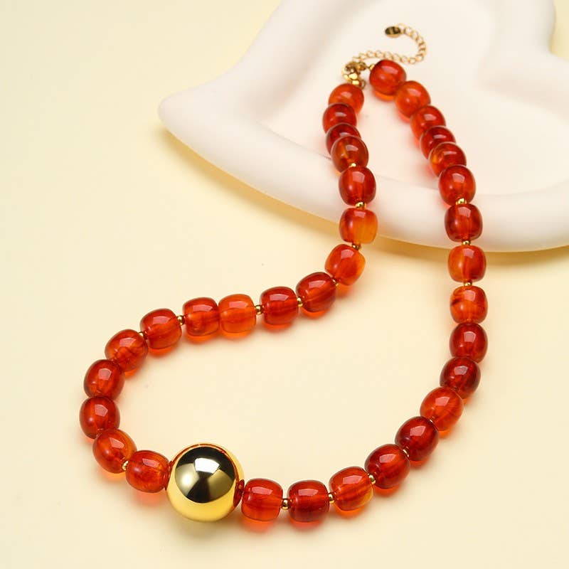 Barrel Beaded & Gold Necklace