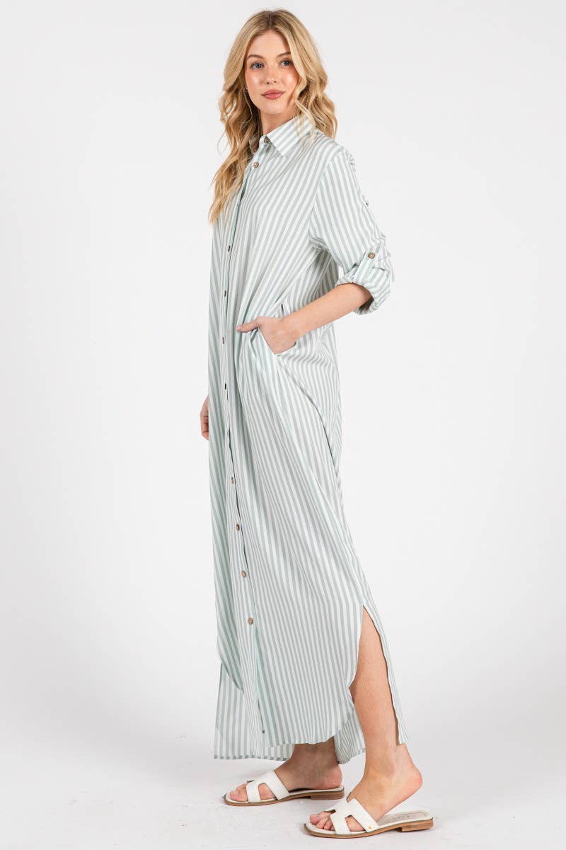 Seaside Striped Button Down Maxi Dress