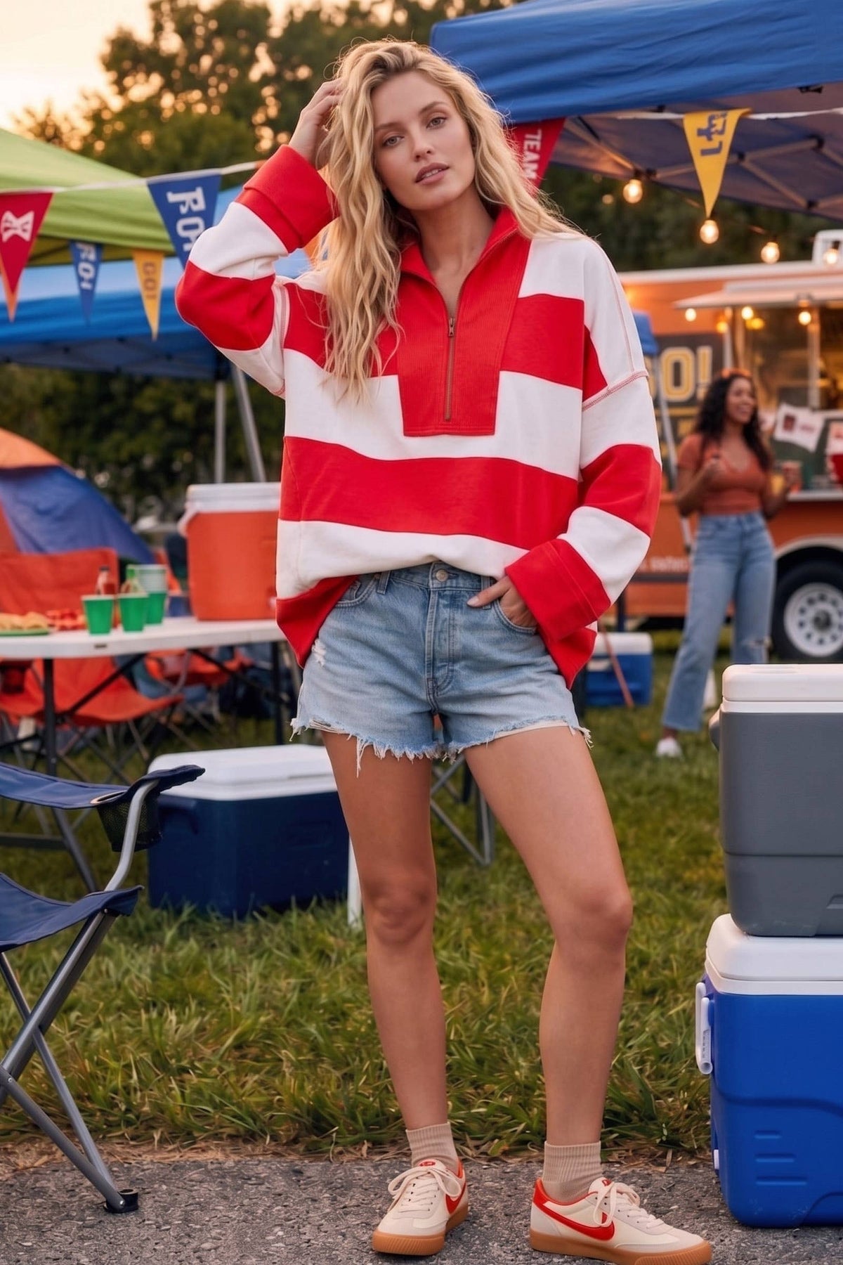 Sewn and Seen Varsity Stripe Zip Pullover