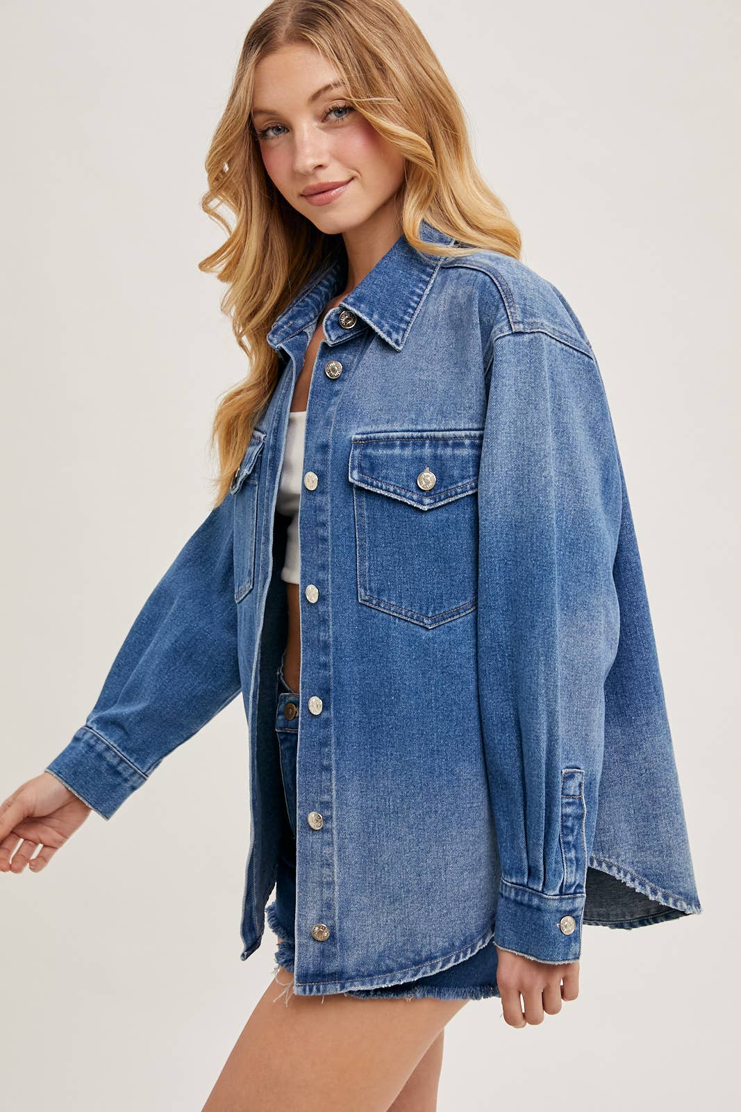 Blueivy Washed Denim Button Down Shirt Jacket