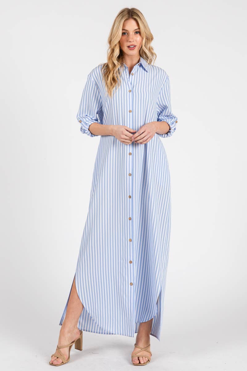 Seaside Striped Button Down Maxi Dress