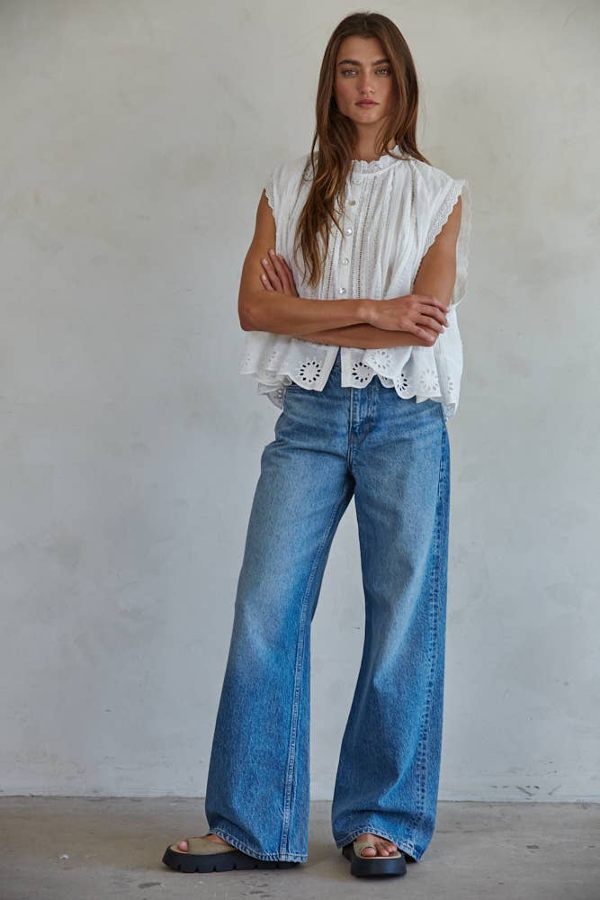By Together Woven Cotton Eyelet Top