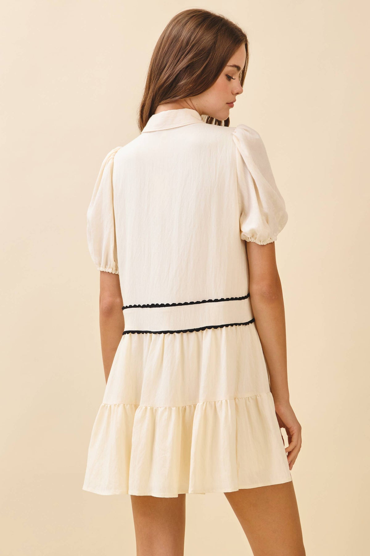 TCEC Scalloped Trimmed Button Placket Baby Doll Dress