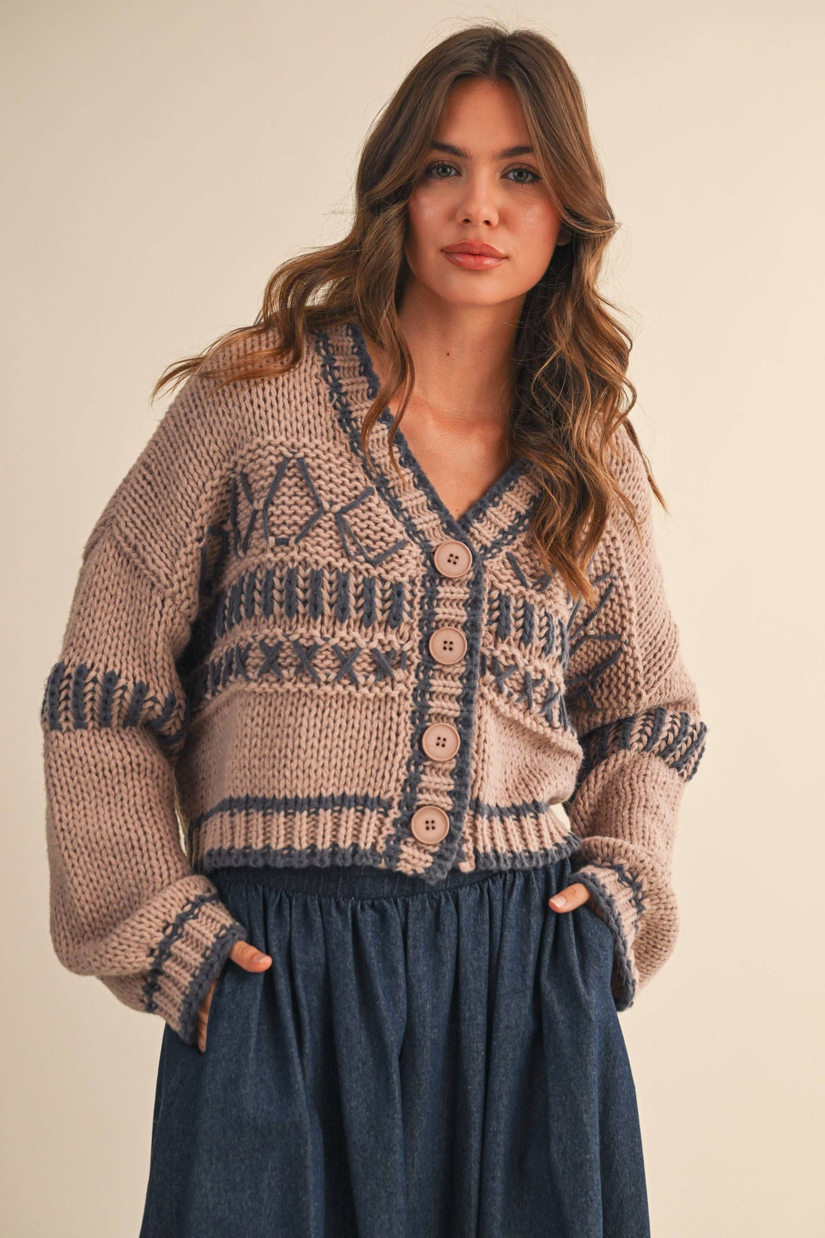 Klesis PATTERNED CROPPED SWEATER CARDIGAN