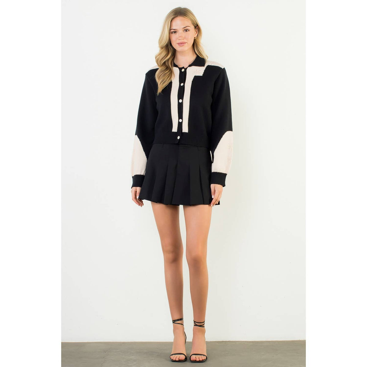 THML Colorblock Button Front Knit Cardigan