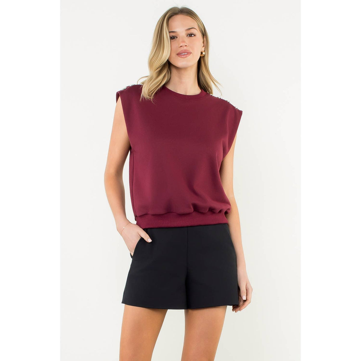 THML Metal Button Shoulder Sleeveless Top