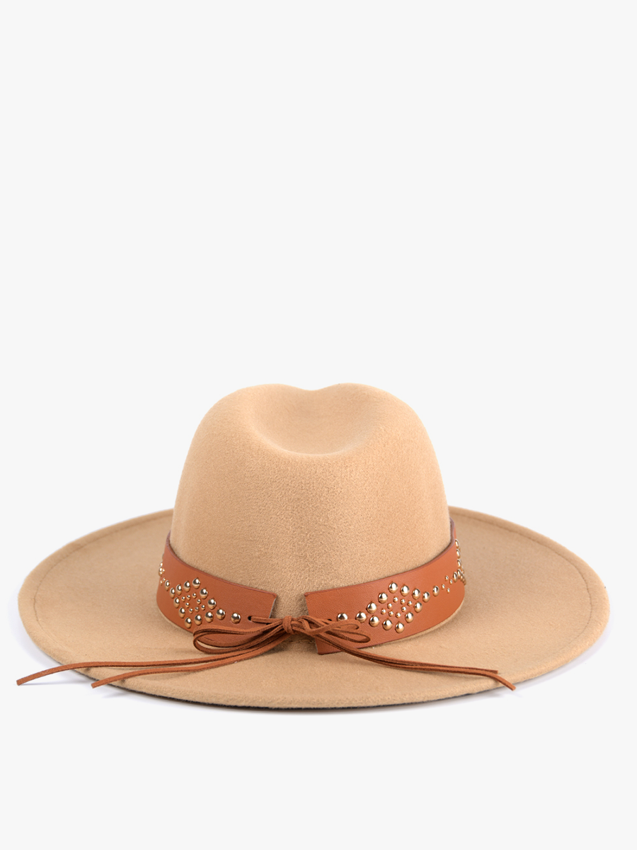 HAT2194 Glinda Grommet Trim Wide Brim Fedora