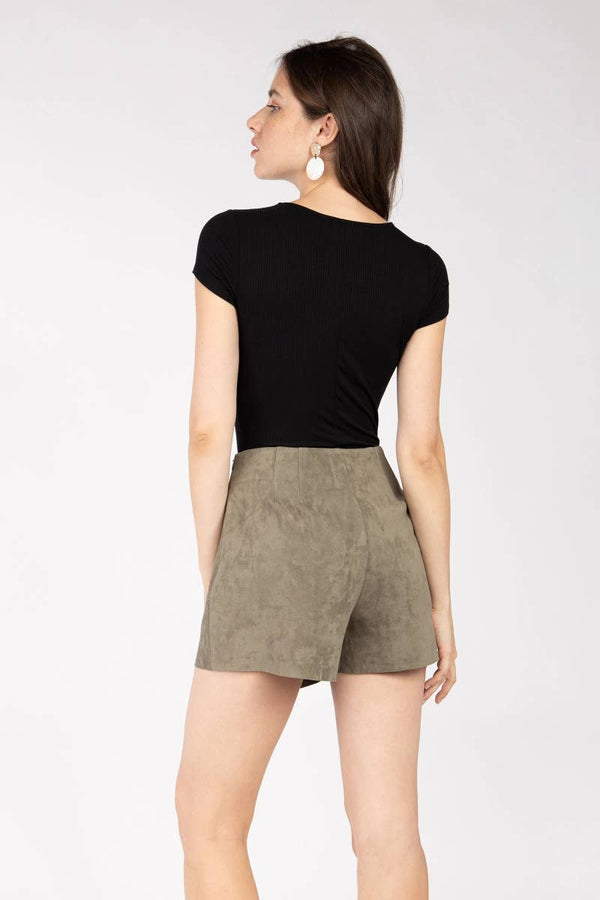 Naked Zebra Faux Suede Asymmetrical Button Down Skort