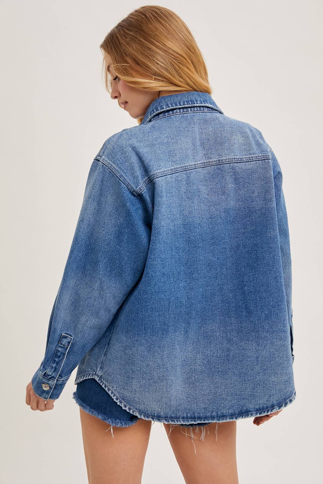 Blueivy Washed Denim Button Down Shirt Jacket