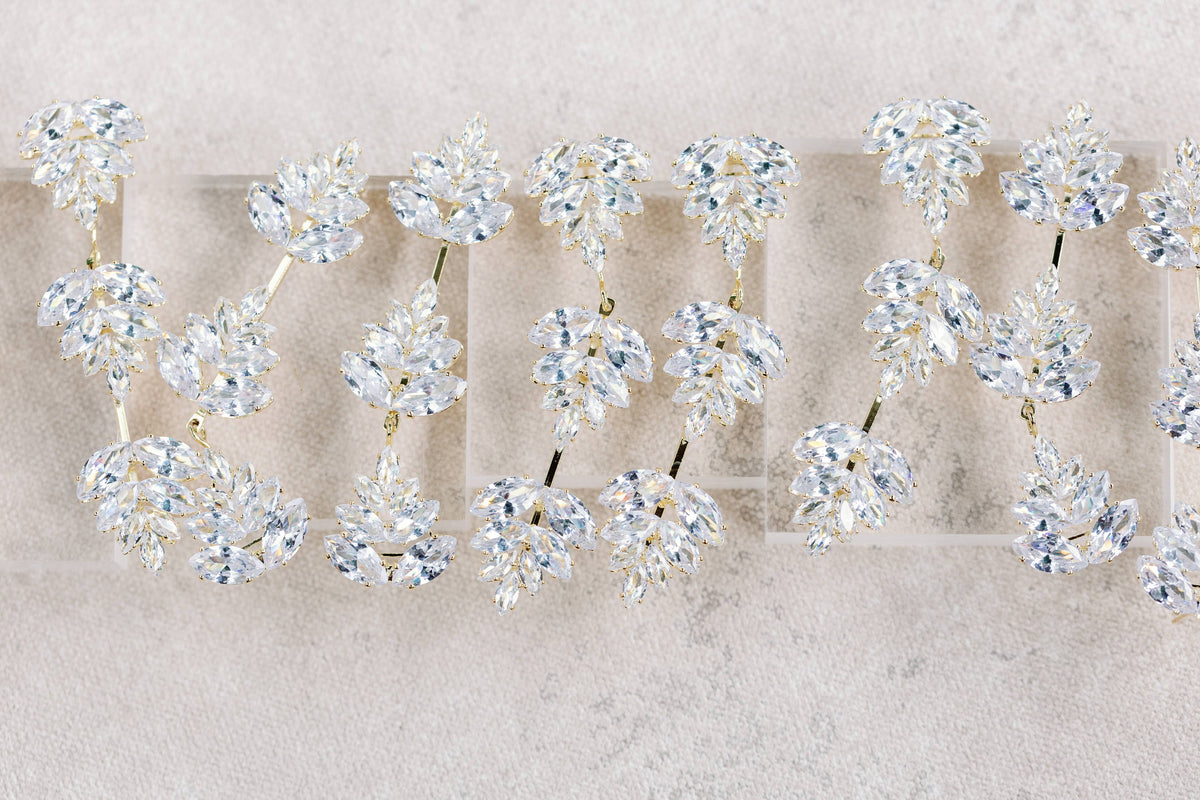 Gold Palm Diamond Drop Holiday Earrings