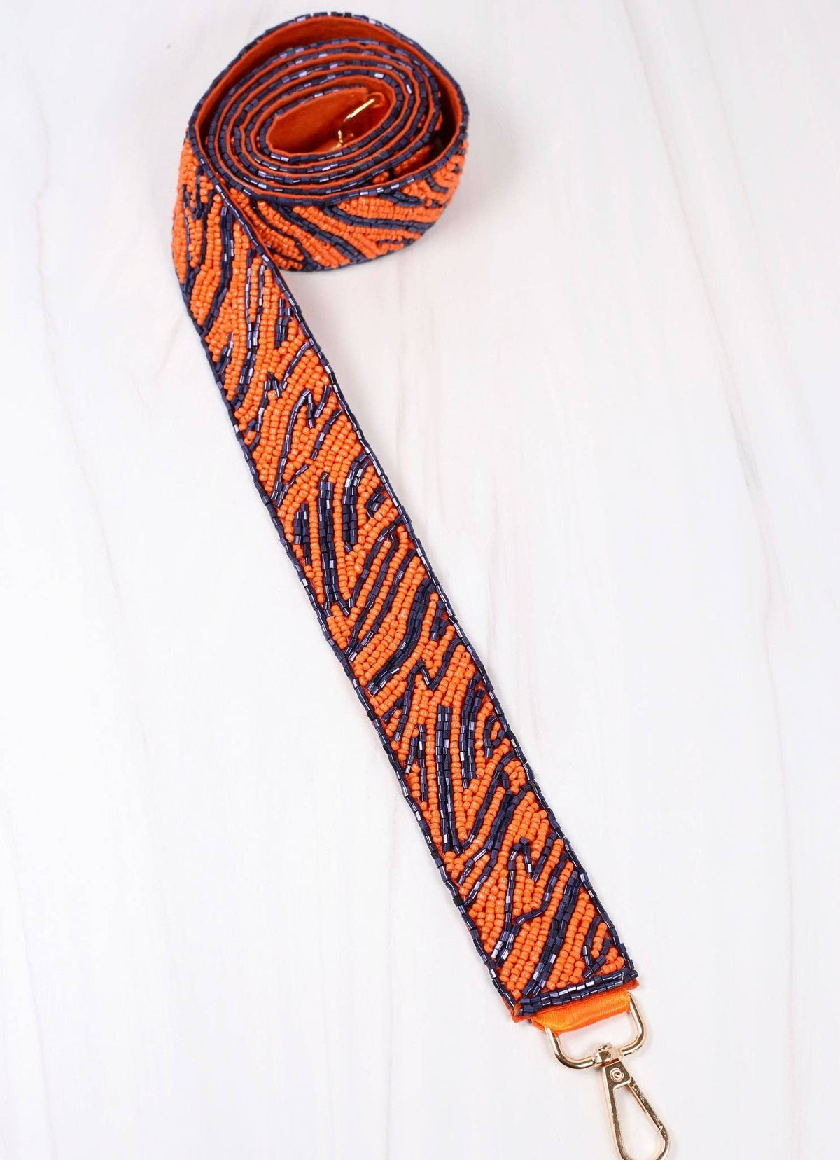 Tiger Stripe Beaded Crossbody Strap NAVY ORANGE