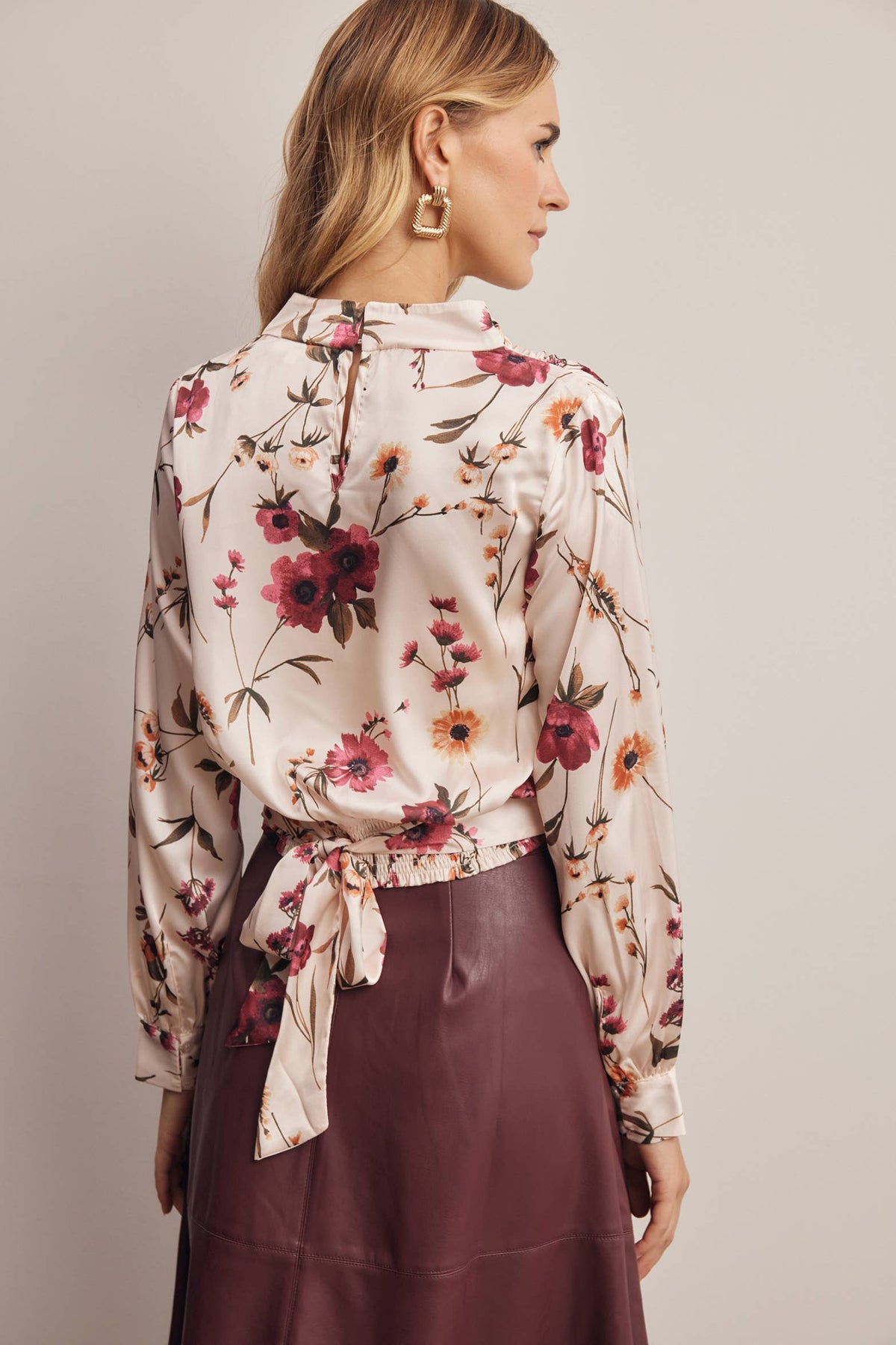 Forte Floral Mock Neck Blouse