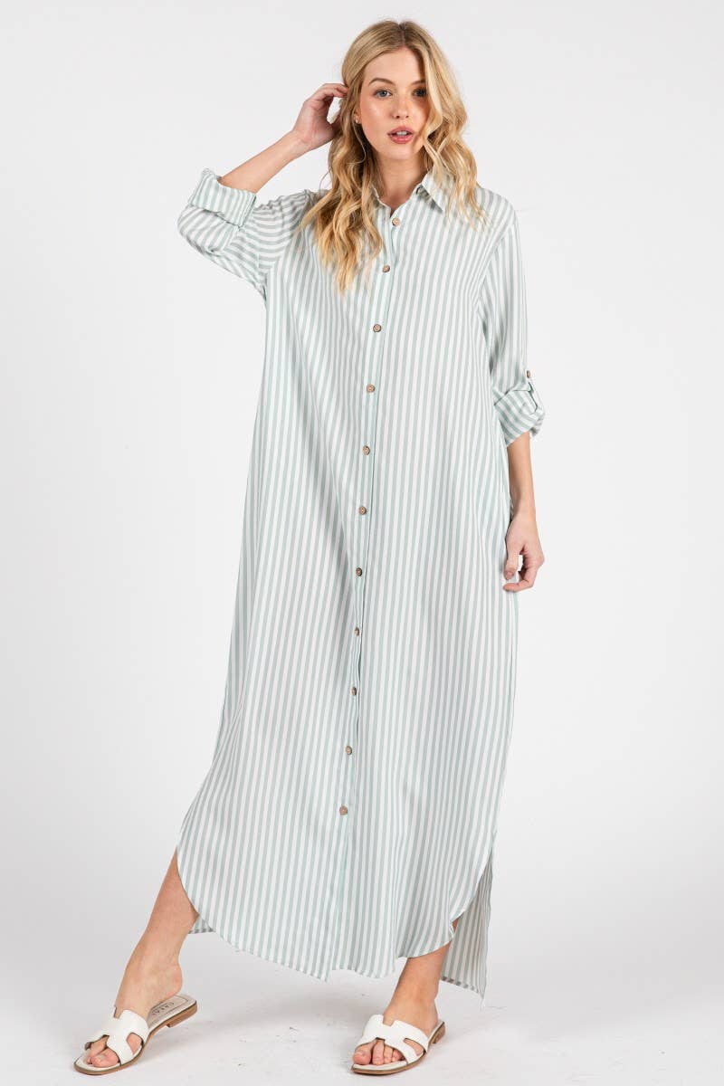 Seaside Striped Button Down Maxi Dress