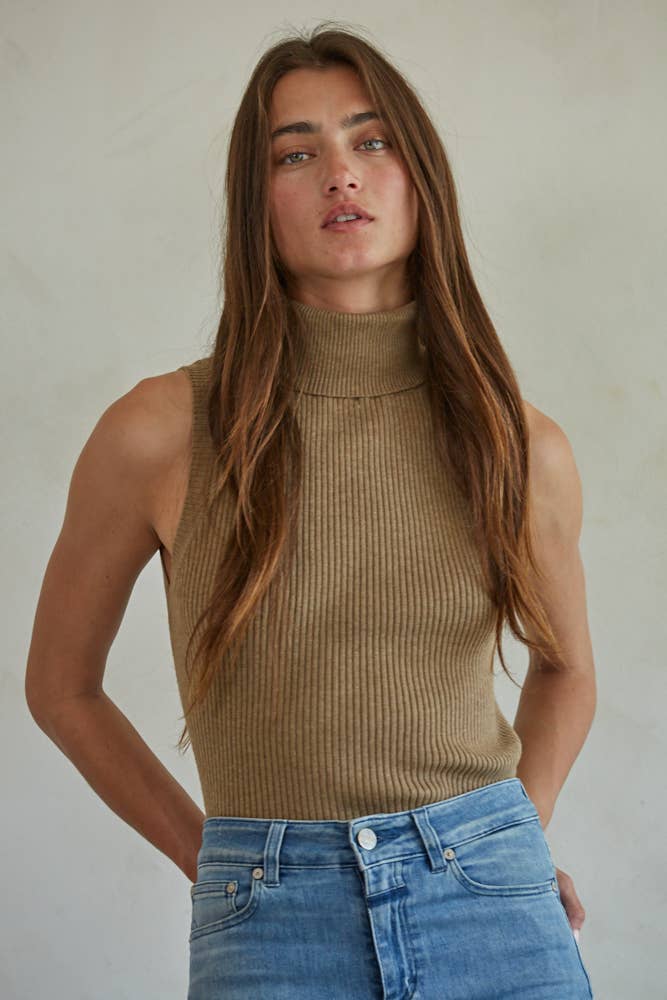 W1574 | Knit Turtleneck Sleeveless Pullover Top
