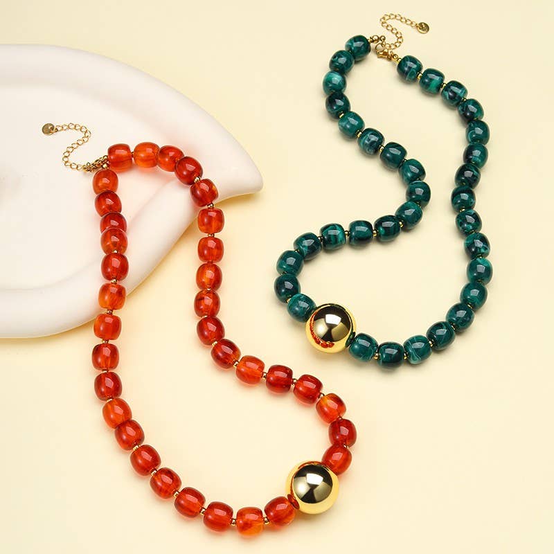 Barrel Beaded & Gold Necklace