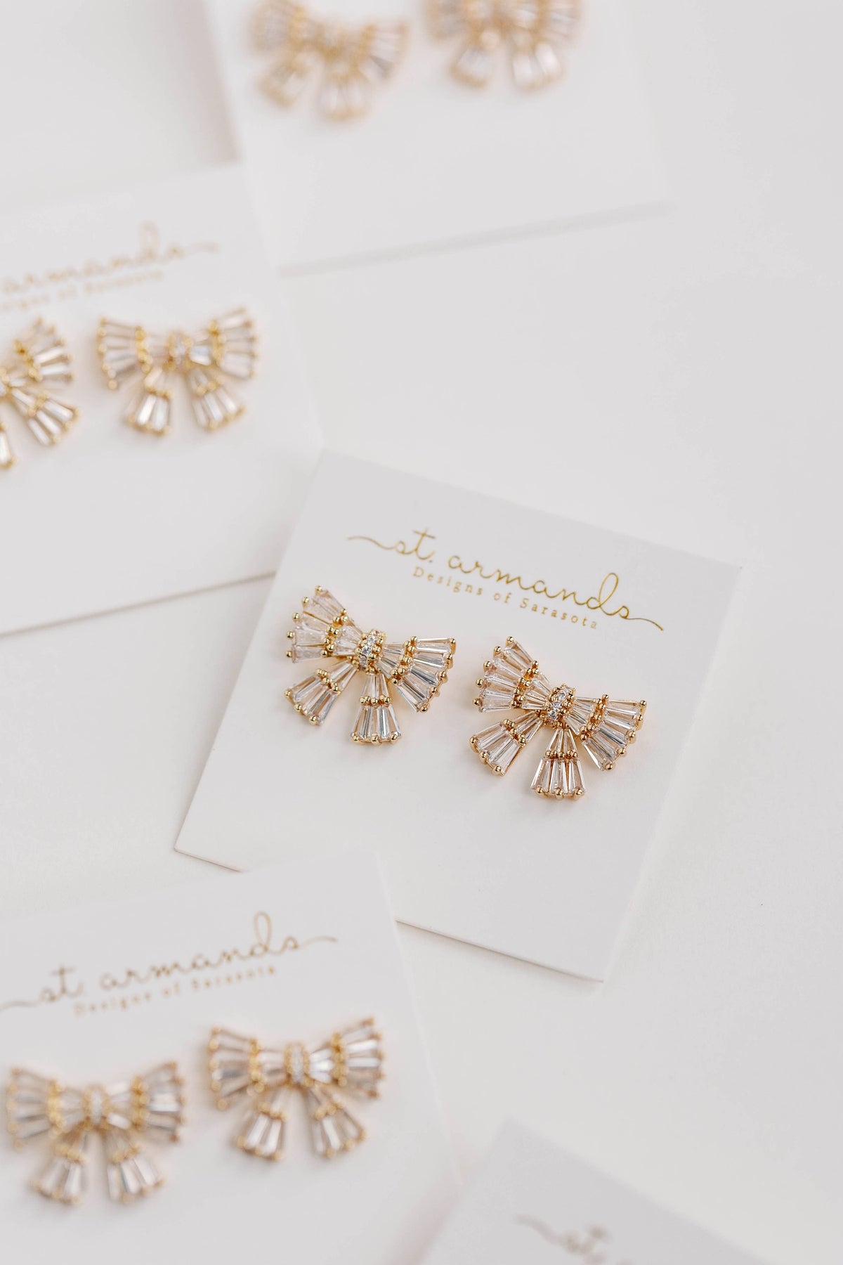 Gold Maxi Sparkler Holiday Statement Stud Bow Earrings